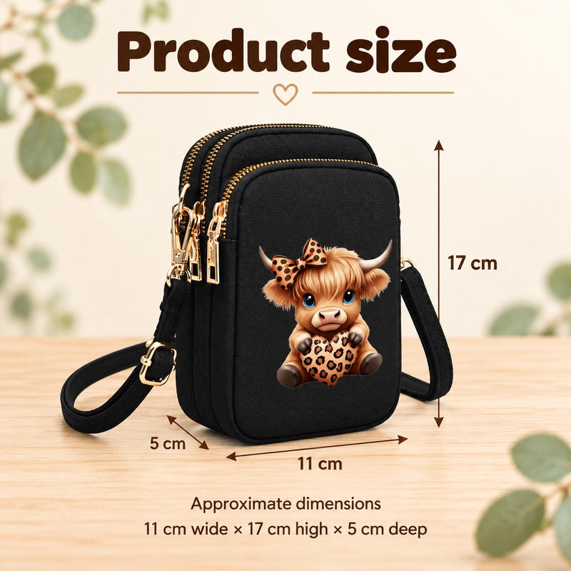 Leopard Bow mini crossbody bag dimensions: 11 cm wide, 17 cm high and 5 cm deep