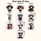 Life Is Better 2027 Highland cow calendar artwork previews for January to August, November and December, in the matching Your year of coos layout.