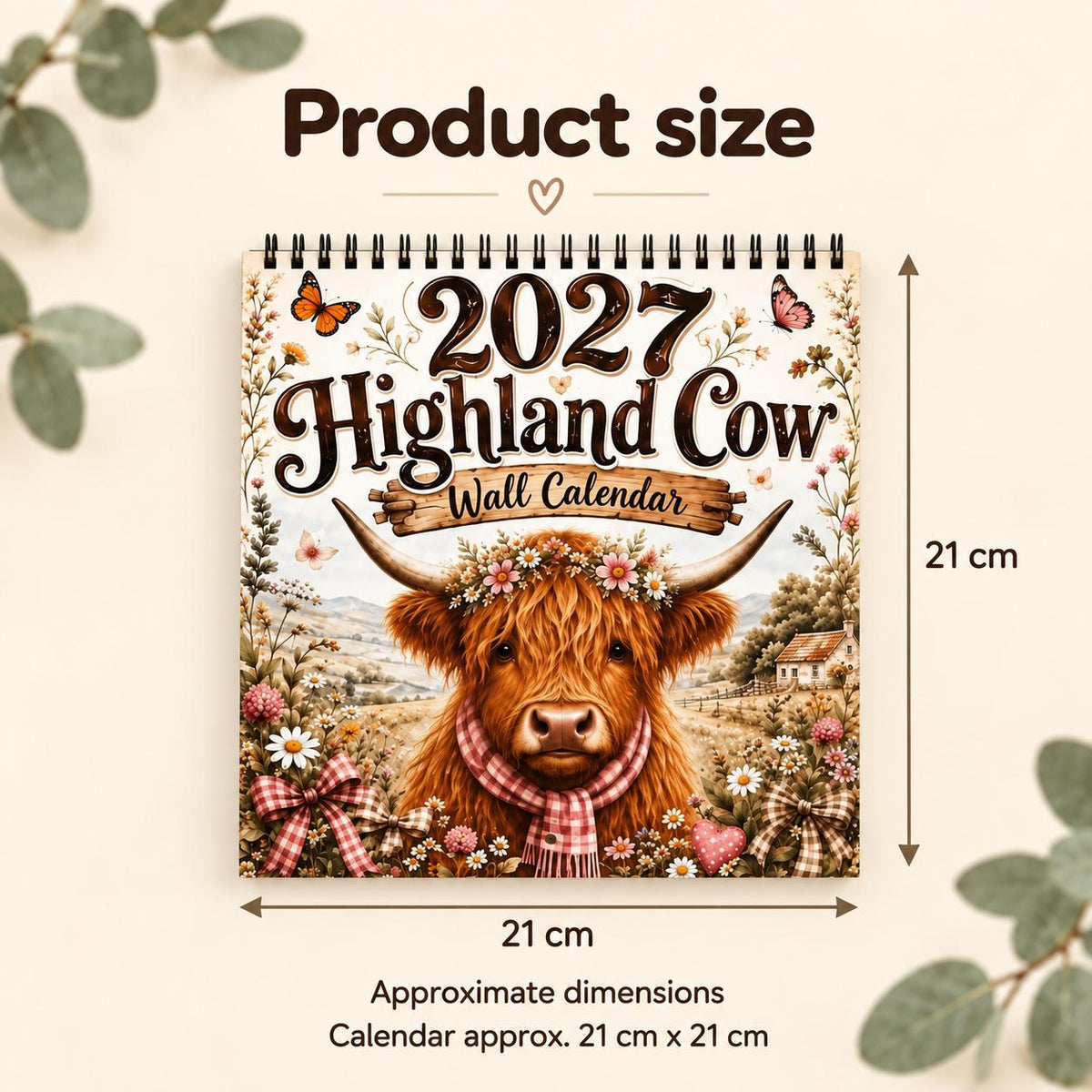 Highland Cow 2027 Wall Calendar – Floral Country