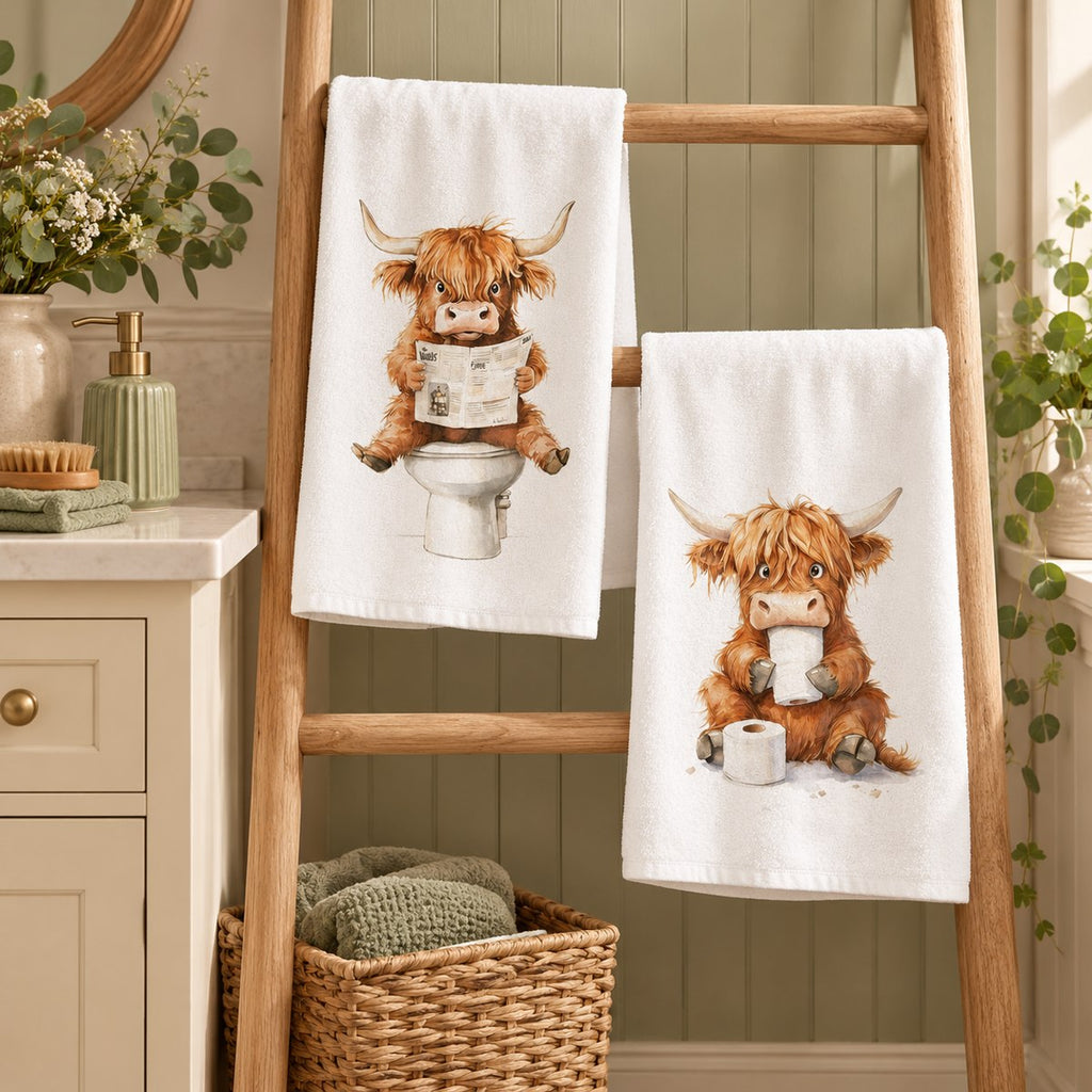 Bathroom Highland Cow Towel – Choose Your Design