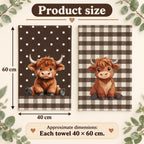 Camel Gingham & Polka Dot Highland Cow Tea Towel