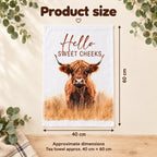Country Sayings Highland cow tea towel size guide: approximately 40 cm wide and 60 cm long