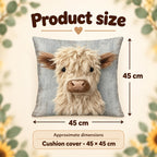 Cream Highland Cow Printed Cushion Cover — 45 cm