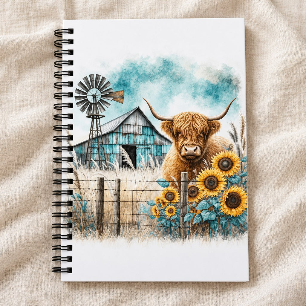 Sunflower Farm Highland Cow Notebook