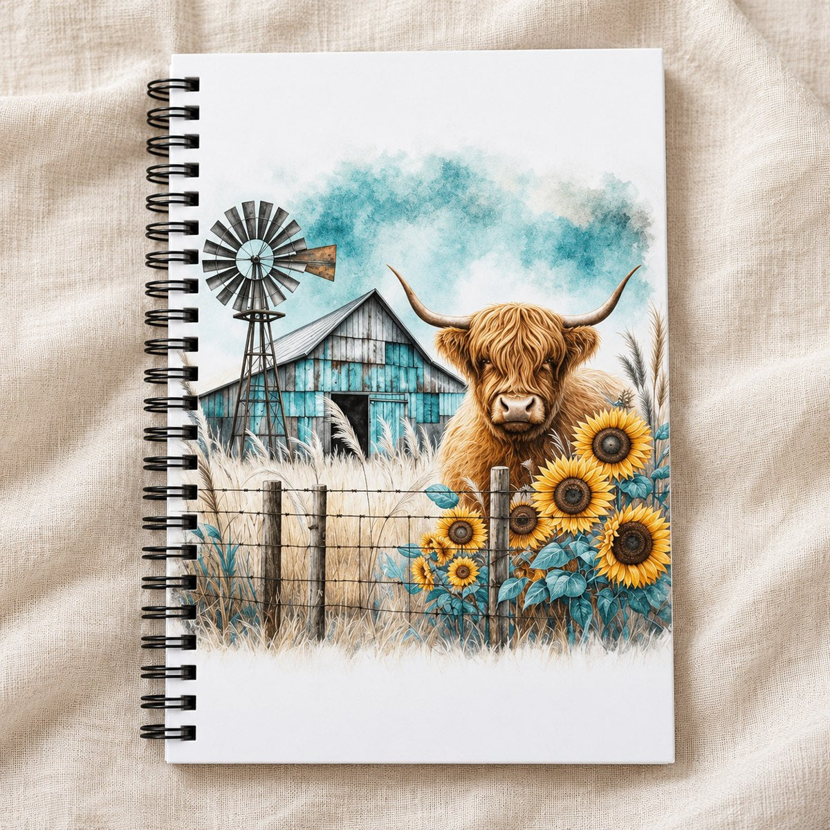 Sunflower Farm Highland Cow Notebook