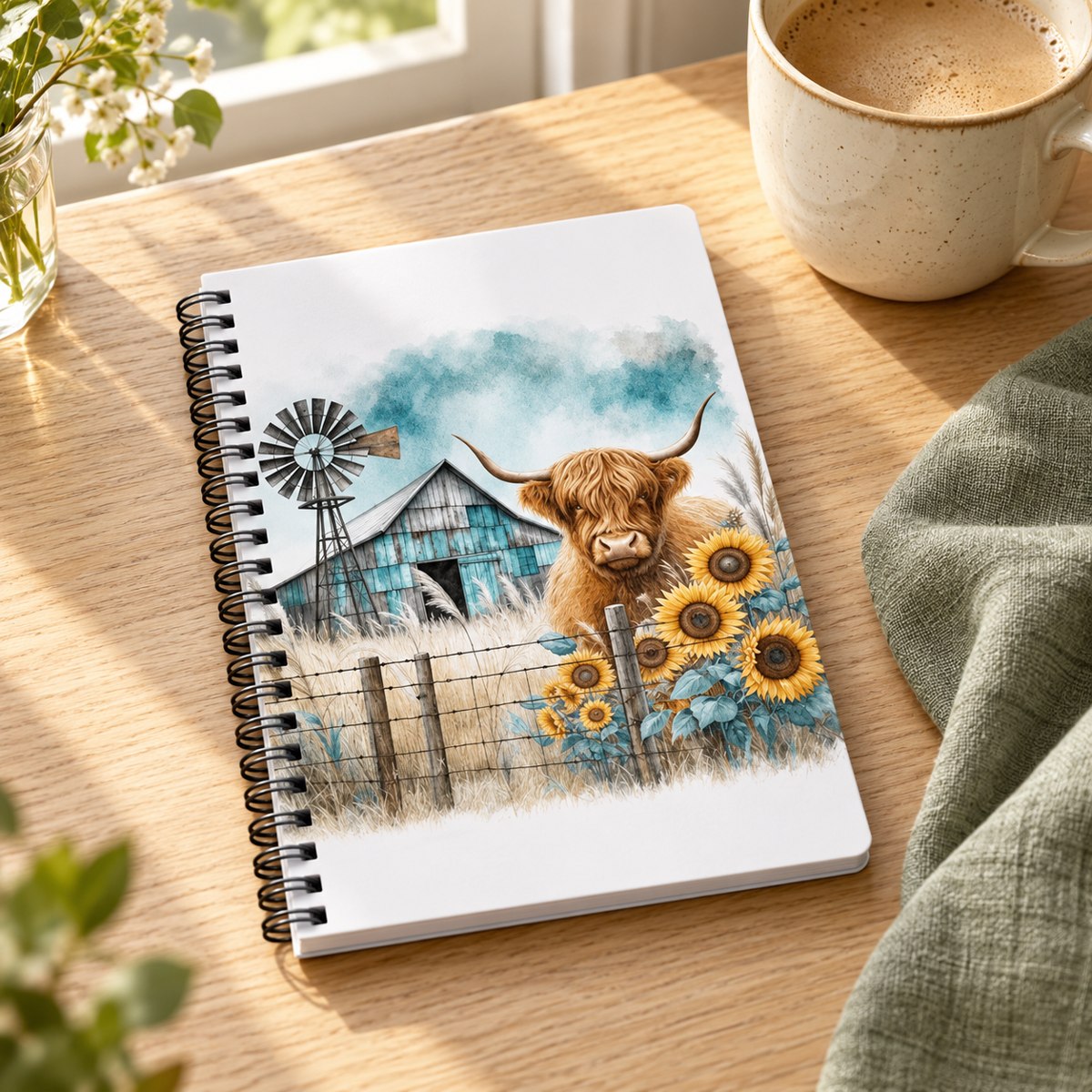 Sunflower Farm Highland Cow Notebook