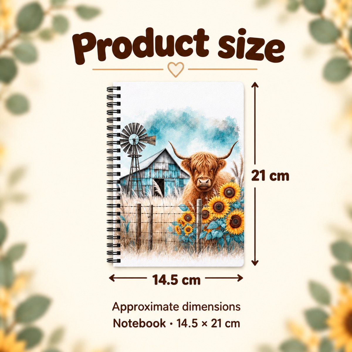 Sunflower Farm Highland Cow Notebook