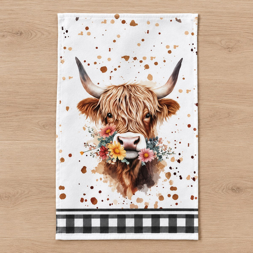 Flower Bouquet floral Highland cow tea towel design