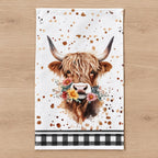 Flower Bouquet floral Highland cow tea towel design