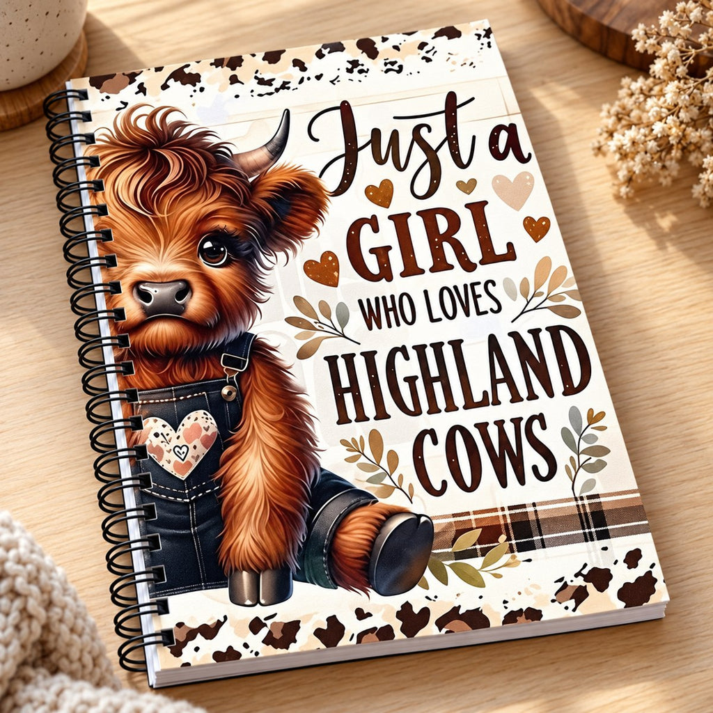 Just a Girl Highland Cow Lined Notebook
