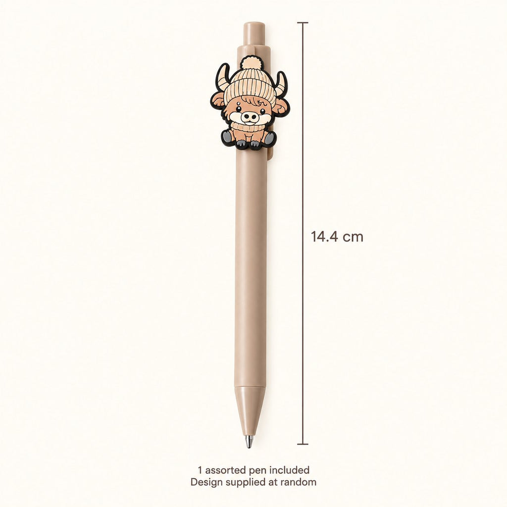 Highland cow pen approximately 14.4 cm long; one assorted design pen included