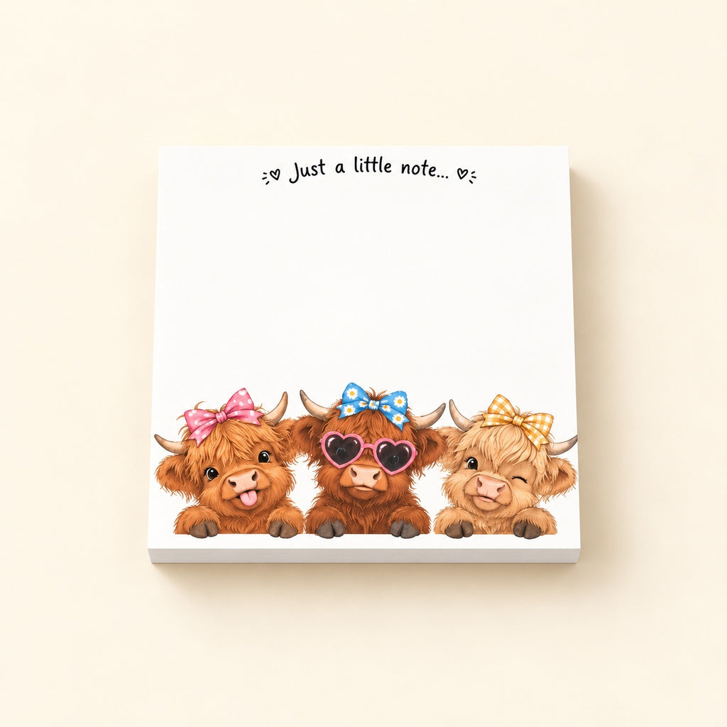 Pink Bow Highland Cow Memo Pad. main.