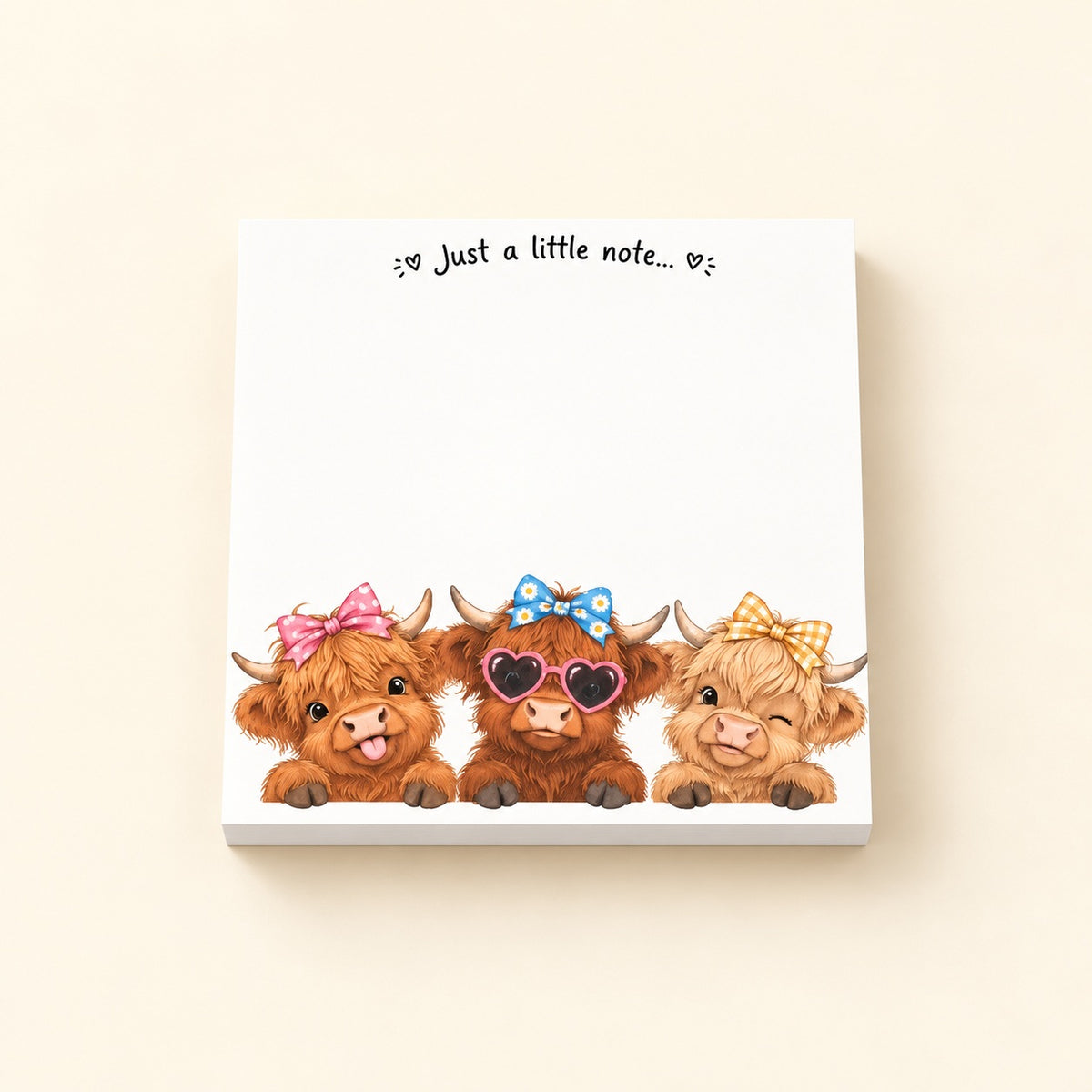 Pink Bow Highland Cow Memo Pad. main.