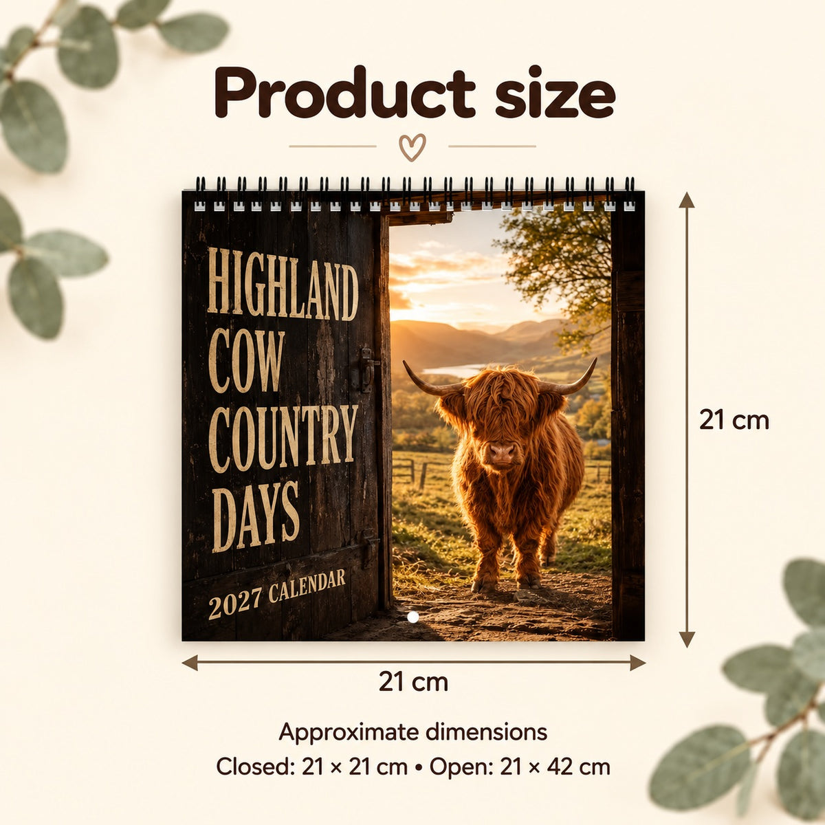 Highland Cow Country Days 2027 Wall Calendar. size restyled.