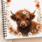 Retro Floral Highland Cow Spiral Notebook. detail.