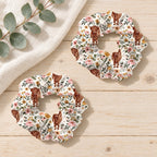 Floral Highland Cow Scrunchie. lifestyle.