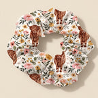 Floral Highland Cow Scrunchie. single main.