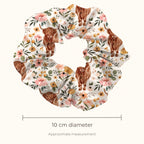 Floral Highland Cow Scrunchie. size.