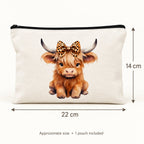 White Highland cow makeup pouch dimensions: 22 cm wide and 14 cm high; one pouch included