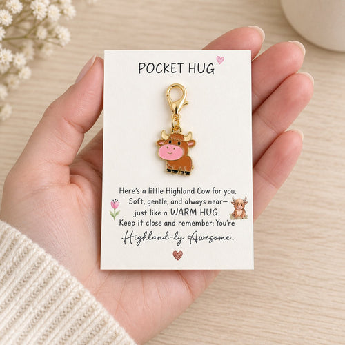 Highland Cow Pocket Hug Keyring & Message Card