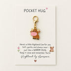 Pocket Hug message card with brown calf keyring charm and gold-coloured lobster clasp
