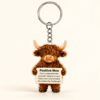 Positive Moo Highland Cow Acrylic Keyring. main.