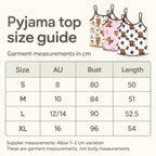 Highland Cow Camisole & Shorts Pyjamas – Choose Your Design. top size guide.