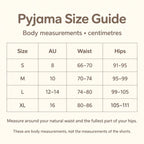 Pyjama waist and hips body measurement guide for S to XL