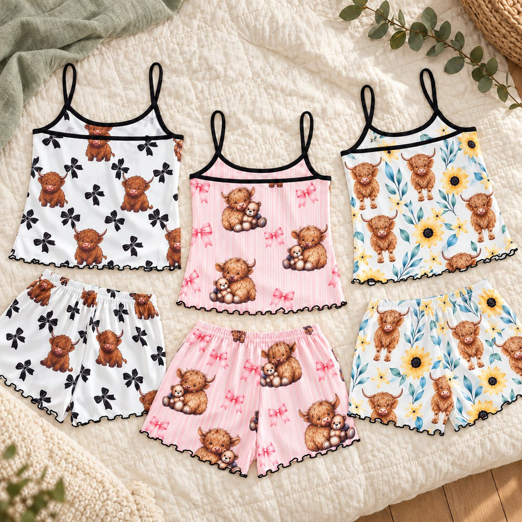 Highland Cow Camisole & Shorts Pyjamas – Choose Your Design. country flatlay back.