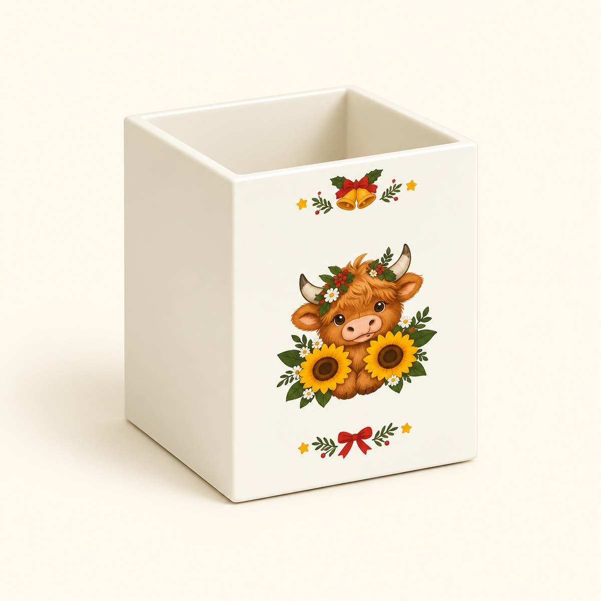 Sunflower Highland Cow Pen & Brush Holder. main.