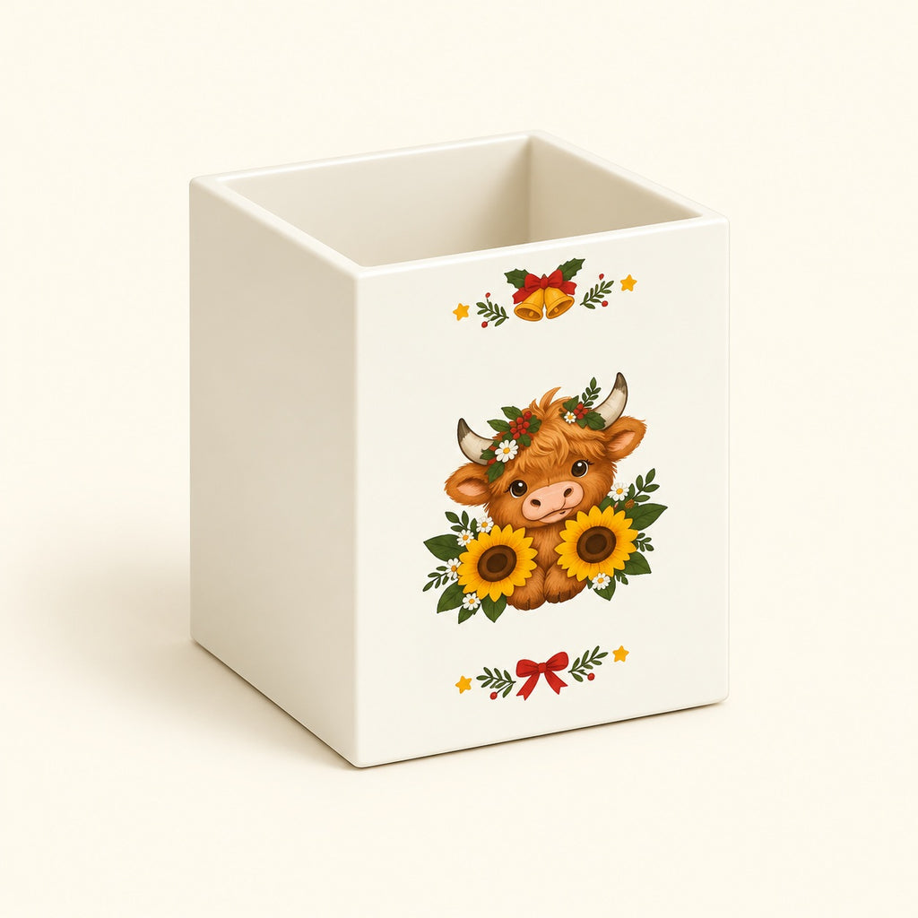 Sunflower Highland Cow Pen & Brush Holder. main.