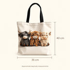 Three Highland Cows Tote Bag. size.