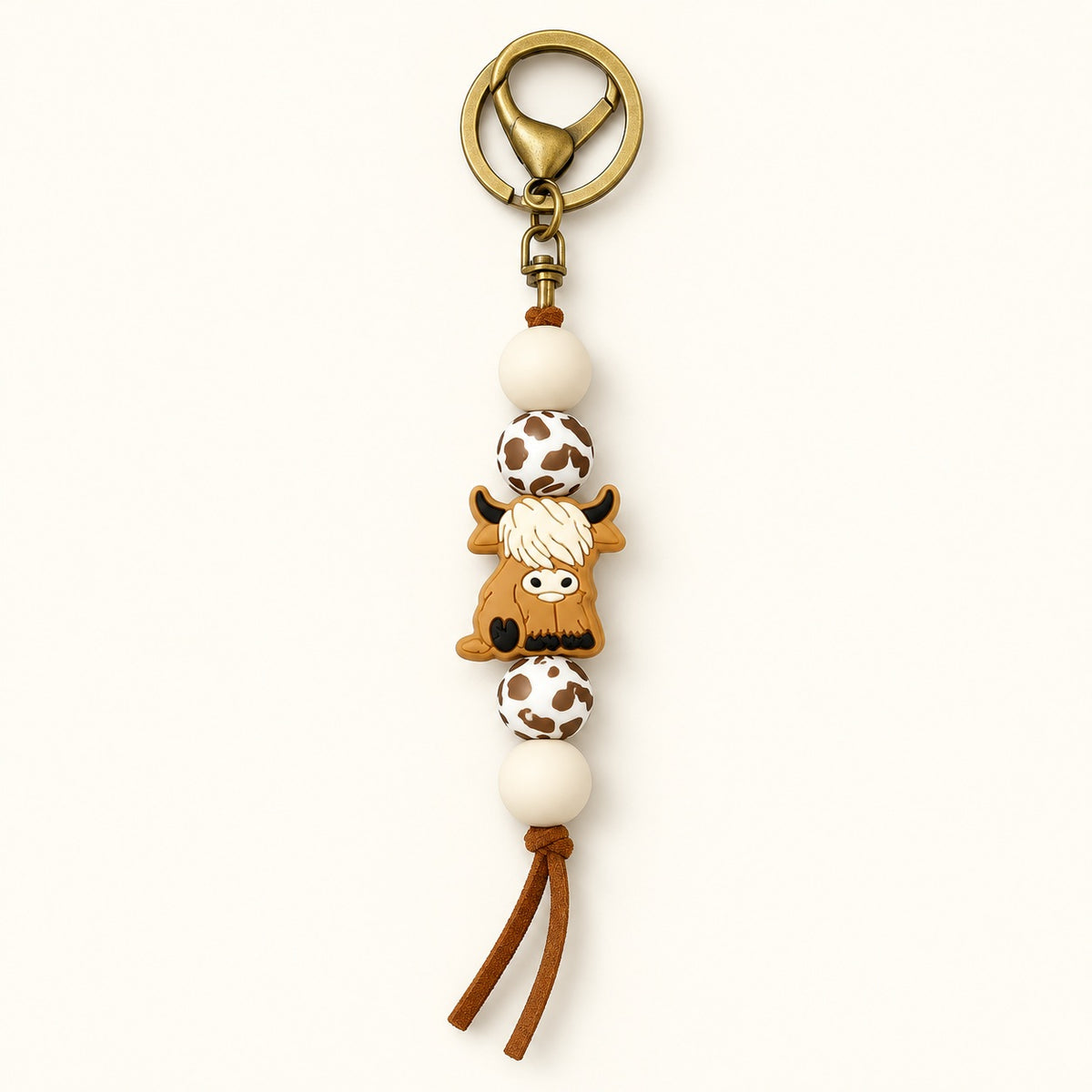 Western Highland Cow Beaded Keyring – Choose Your Colour. brown.
