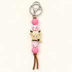 Western Highland Cow Beaded Keyring – Choose Your Colour. pink.