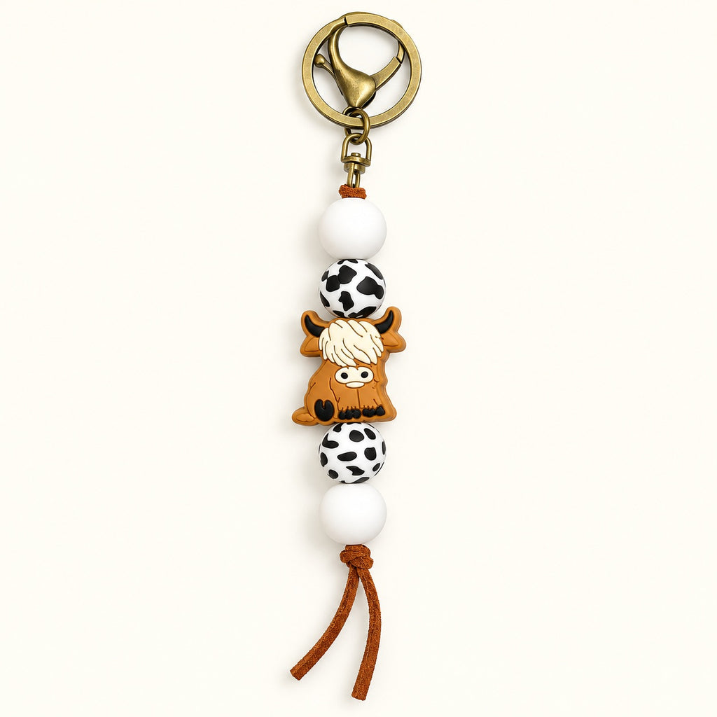 Western Highland Cow Beaded Keyring – Choose Your Colour. black.