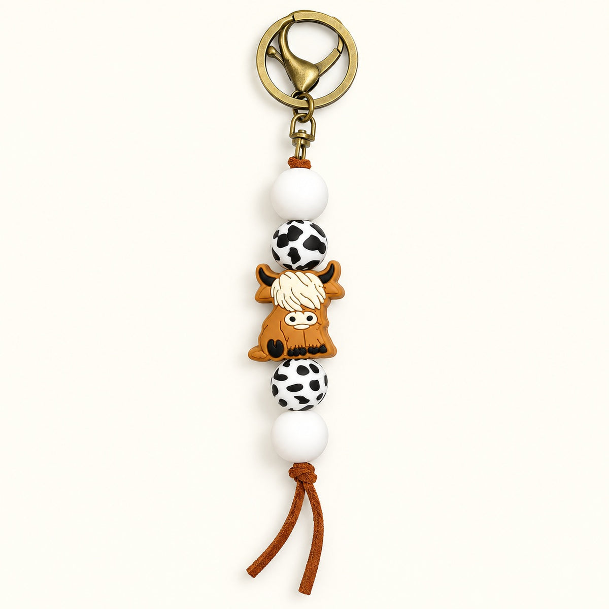 Western Highland Cow Beaded Keyring – Choose Your Colour. black.