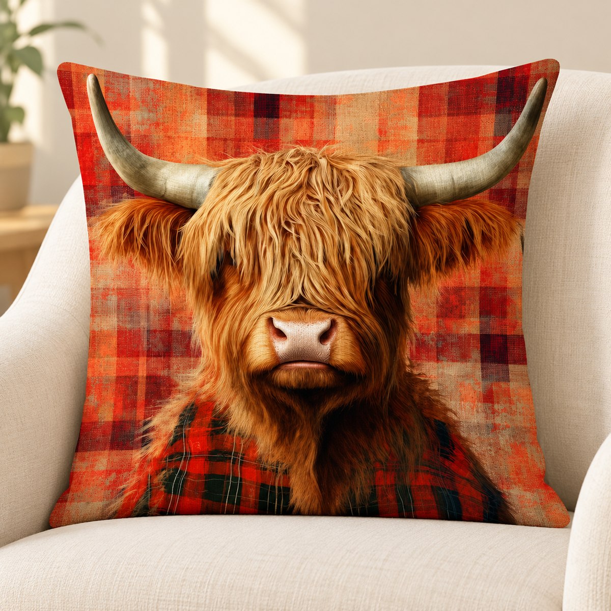 Scottish Scarf Highland Cow Cushion Cover — 45 cm