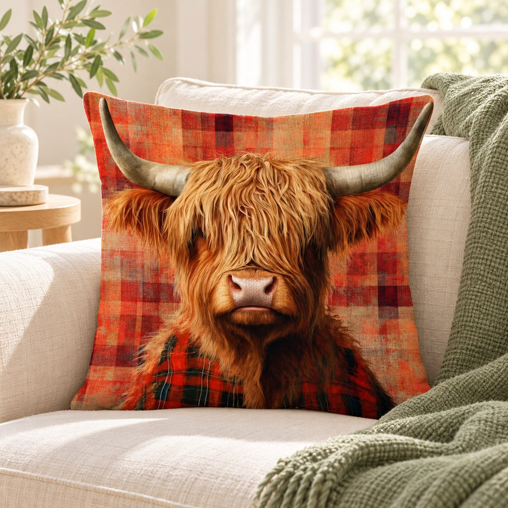 Scottish Scarf Highland Cow Cushion Cover — 45 cm