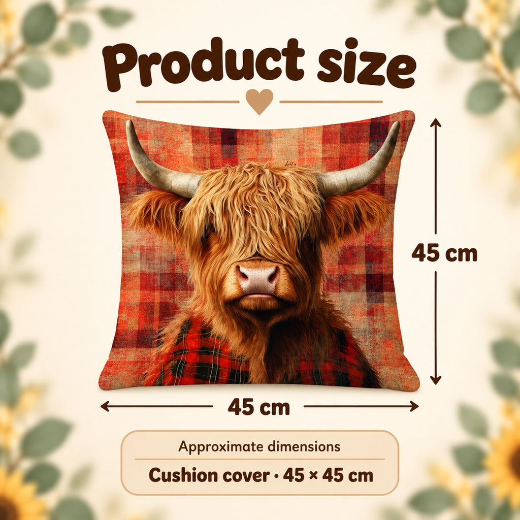 Scottish Scarf Highland Cow Cushion Cover — 45 cm