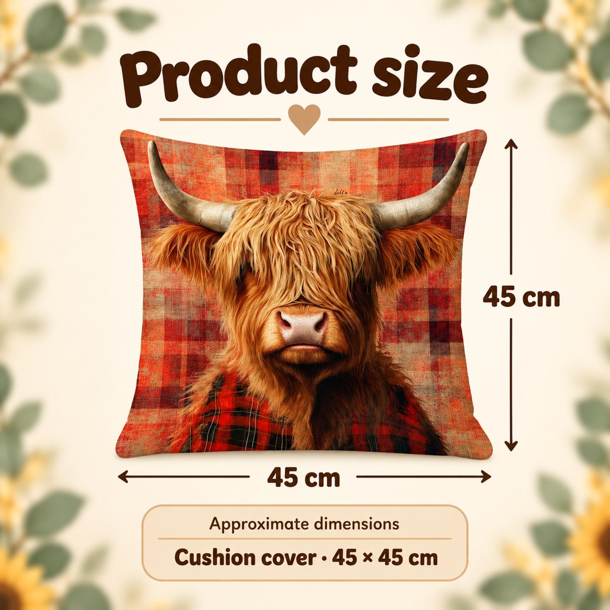 Scottish Scarf Highland Cow Cushion Cover — 45 cm