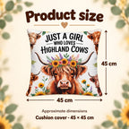 Just a Girl Sunflower Highland Cow Cushion Cover – 45 cm