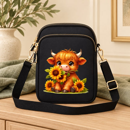 Sunflower Highland Cow Mini Crossbody Bag
