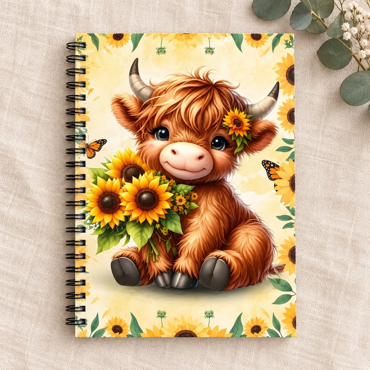 Sunflower Highland Cow Lined Notebook