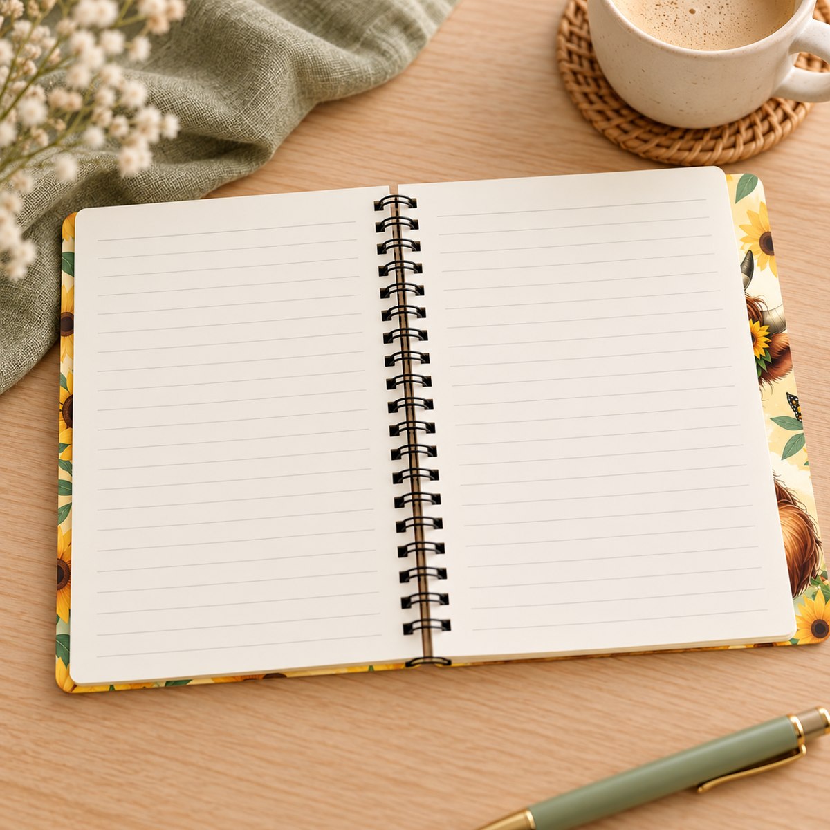Sunflower Highland Cow Lined Notebook