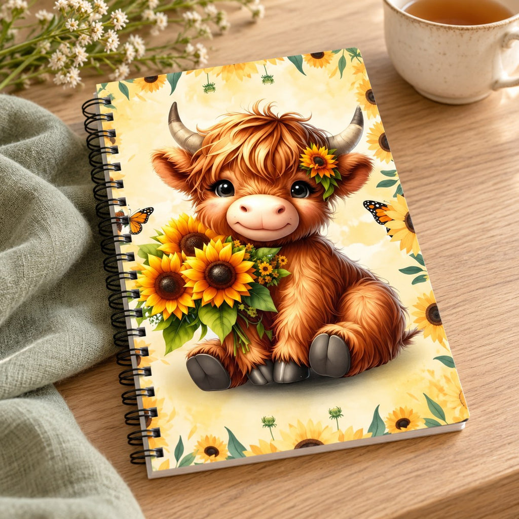 Sunflower Highland Cow Lined Notebook