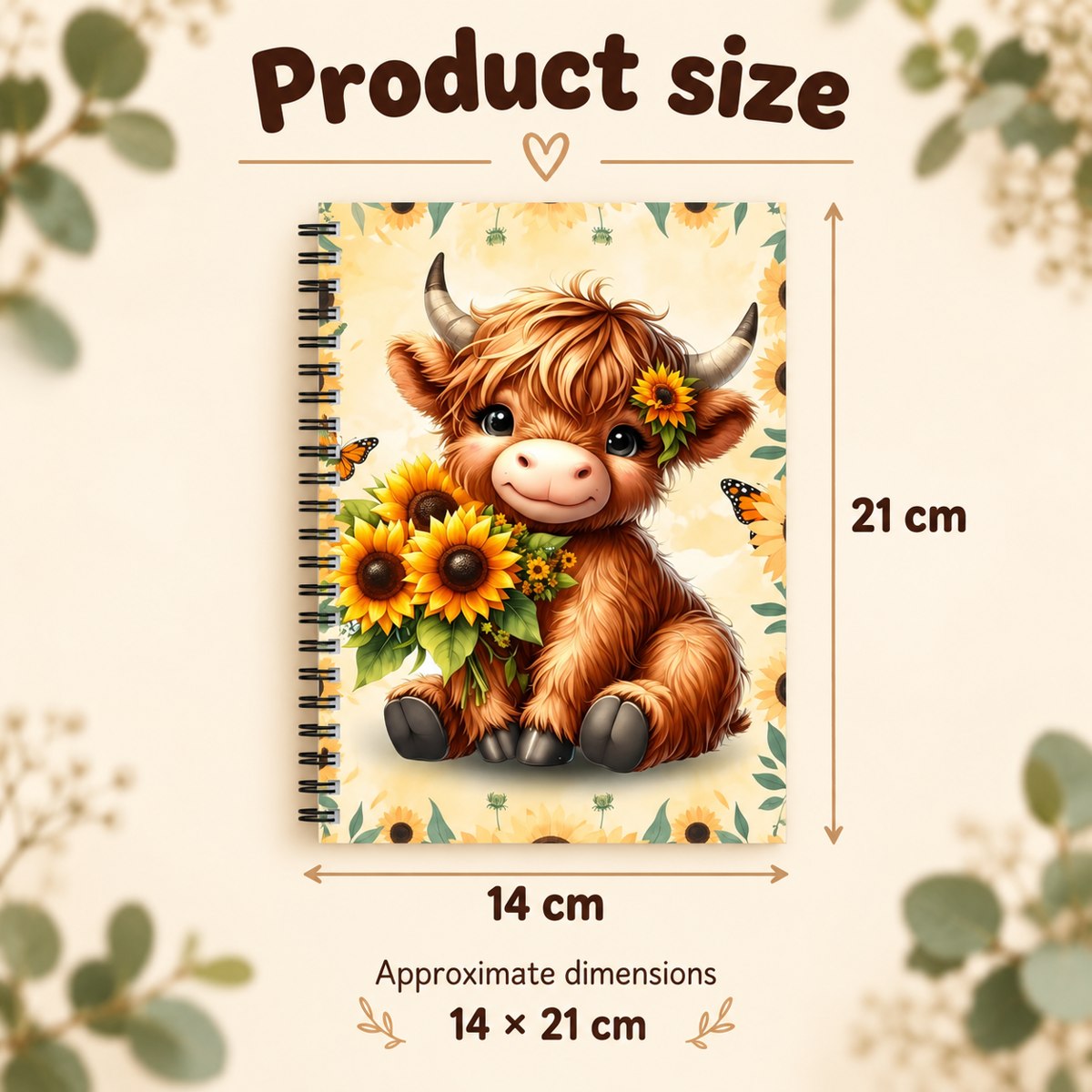 Sunflower Highland Cow Lined Notebook