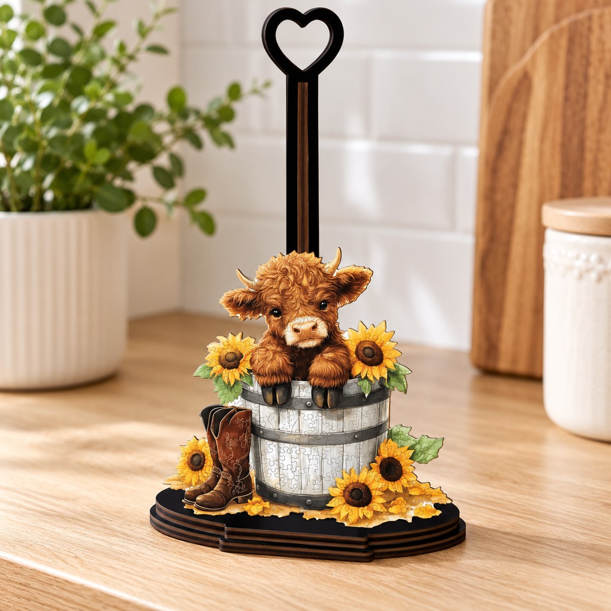 Sunflower Highland Cow Kitchen Roll Holder