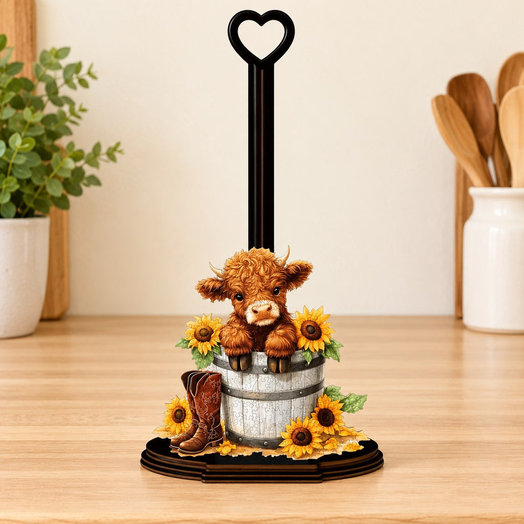 Sunflower Highland Cow Kitchen Roll Holder