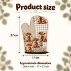 Sunflower patchwork Highland cow oven mitt size guide, approximately 17 cm wide and 27 cm long