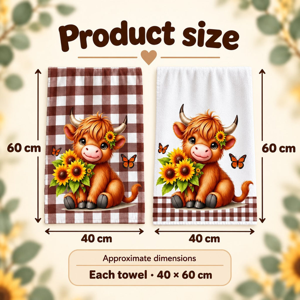 Sunflower Gingham Highland Cow Tea Towel – Choose Your Design